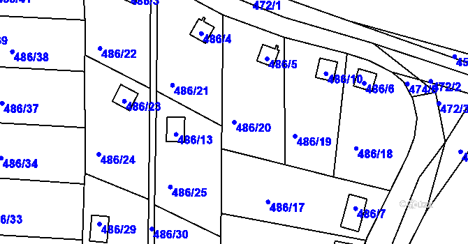 Parcela st. 486/20 v KÚ Hruškové Dvory, Katastrální mapa