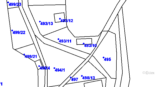Parcela st. 493/10 v KÚ Hruškové Dvory, Katastrální mapa