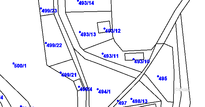 Parcela st. 493/11 v KÚ Hruškové Dvory, Katastrální mapa