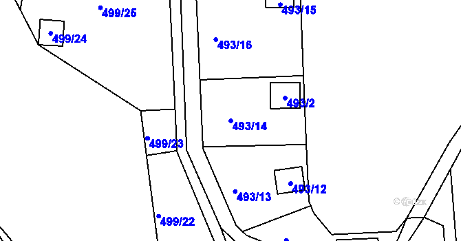 Parcela st. 493/14 v KÚ Hruškové Dvory, Katastrální mapa
