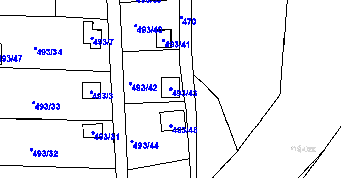 Parcela st. 493/43 v KÚ Hruškové Dvory, Katastrální mapa