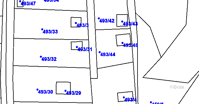Parcela st. 493/44 v KÚ Hruškové Dvory, Katastrální mapa