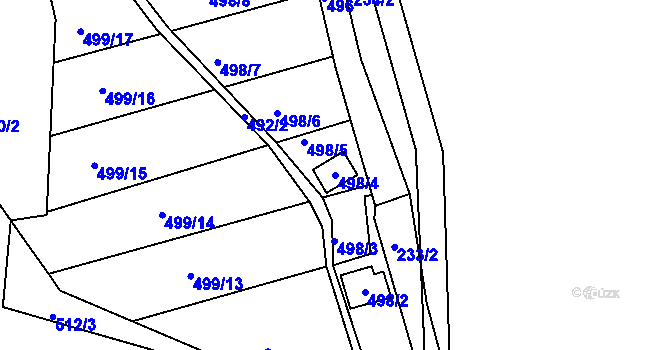 Parcela st. 498/4 v KÚ Hruškové Dvory, Katastrální mapa