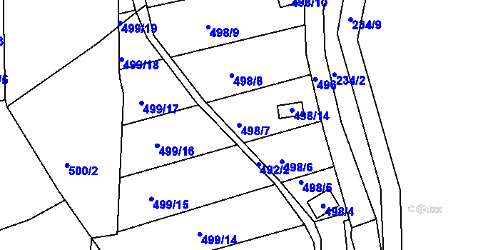 Parcela st. 498/7 v KÚ Hruškové Dvory, Katastrální mapa