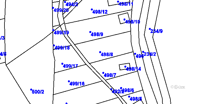 Parcela st. 498/8 v KÚ Hruškové Dvory, Katastrální mapa