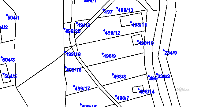 Parcela st. 498/9 v KÚ Hruškové Dvory, Katastrální mapa