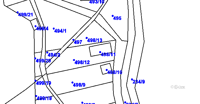 Parcela st. 498/11 v KÚ Hruškové Dvory, Katastrální mapa