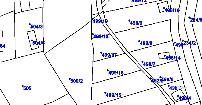 Parcela st. 499/17 v KÚ Hruškové Dvory, Katastrální mapa