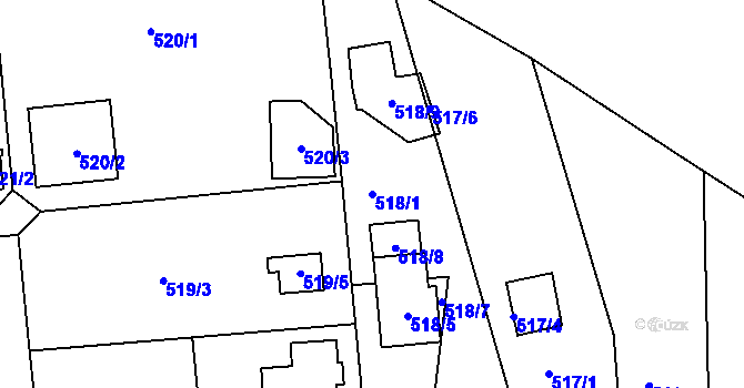 Parcela st. 518/1 v KÚ Hruškové Dvory, Katastrální mapa