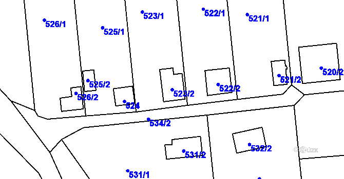 Parcela st. 523/2 v KÚ Hruškové Dvory, Katastrální mapa