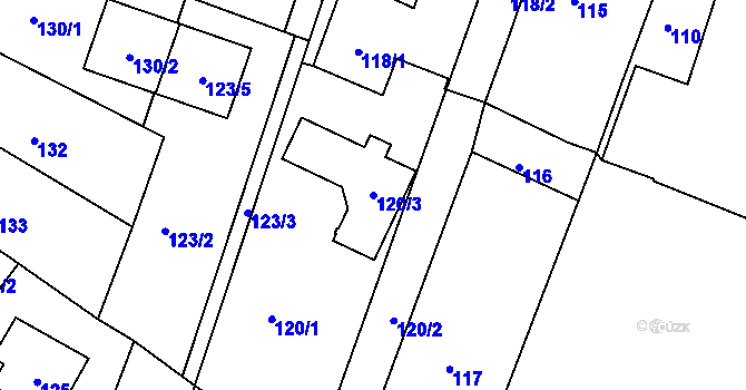 Parcela st. 120/3 v KÚ Hruškové Dvory, Katastrální mapa