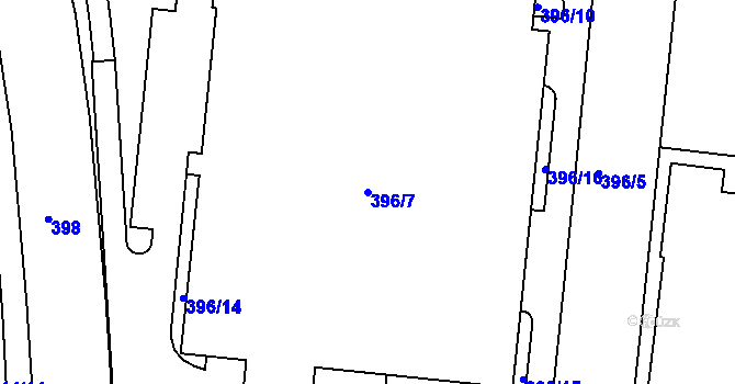 Parcela st. 396/7 v KÚ Hruškové Dvory, Katastrální mapa