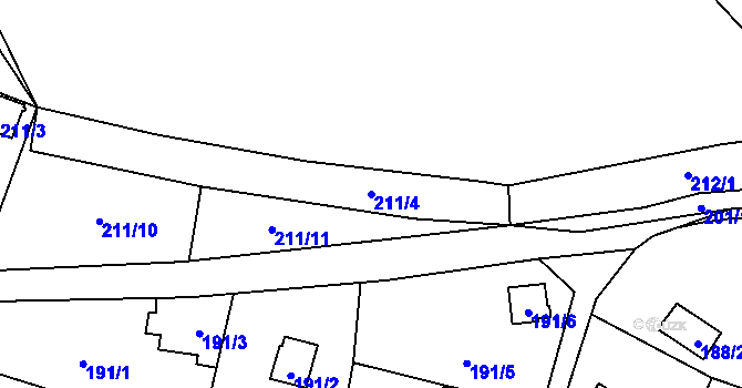 Parcela st. 211/4 v KÚ Hruškové Dvory, Katastrální mapa