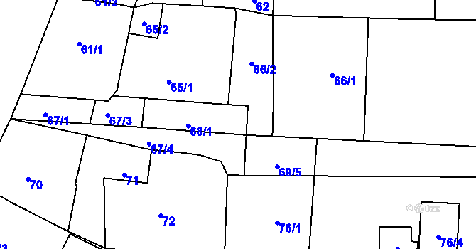 Parcela st. 68/2 v KÚ Hruškové Dvory, Katastrální mapa