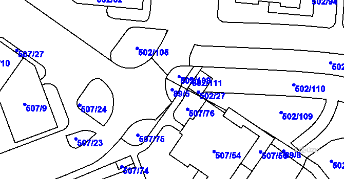 Parcela st. 89/5 v KÚ Hruškové Dvory, Katastrální mapa