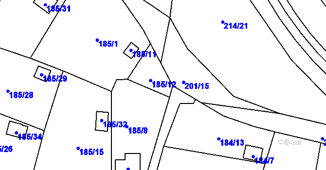 Parcela st. 185/9 v KÚ Hruškové Dvory, Katastrální mapa
