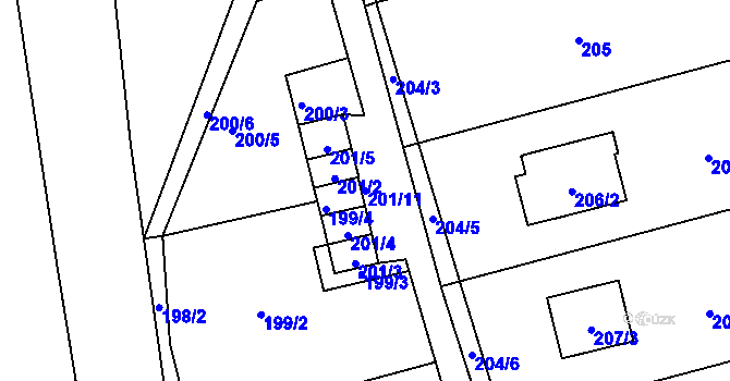 Parcela st. 201/11 v KÚ Hruškové Dvory, Katastrální mapa