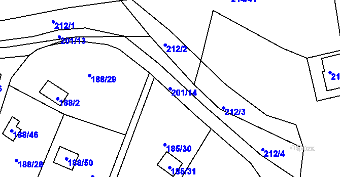 Parcela st. 201/14 v KÚ Hruškové Dvory, Katastrální mapa
