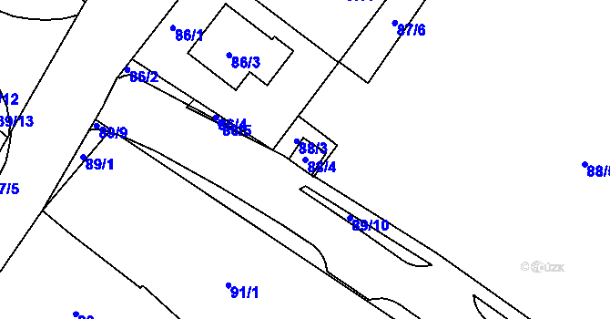 Parcela st. 88/4 v KÚ Hruškové Dvory, Katastrální mapa
