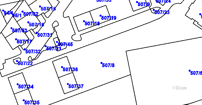 Parcela st. 507/8 v KÚ Hruškové Dvory, Katastrální mapa