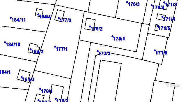 Parcela st. 173/3 v KÚ Hruškové Dvory, Katastrální mapa