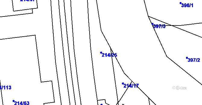 Parcela st. 214/25 v KÚ Hruškové Dvory, Katastrální mapa