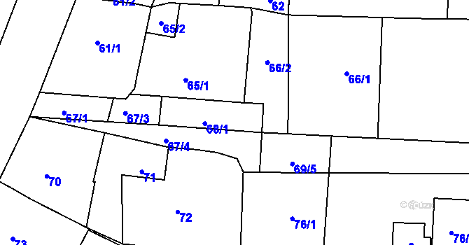Parcela st. 68/4 v KÚ Hruškové Dvory, Katastrální mapa