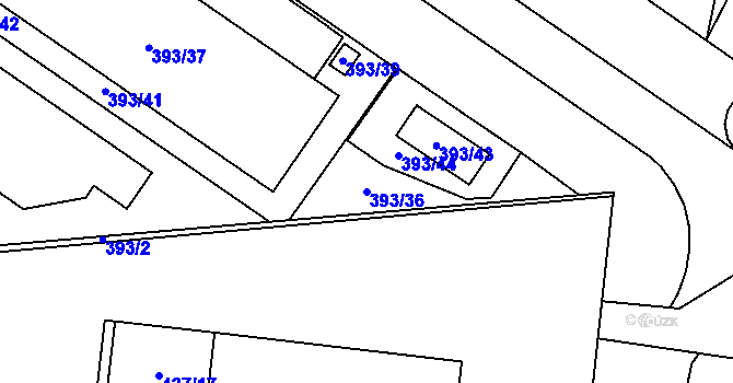 Parcela st. 393/36 v KÚ Hruškové Dvory, Katastrální mapa