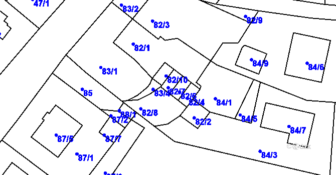Parcela st. 82/7 v KÚ Hruškové Dvory, Katastrální mapa