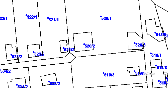 Parcela st. 520/2 v KÚ Hruškové Dvory, Katastrální mapa