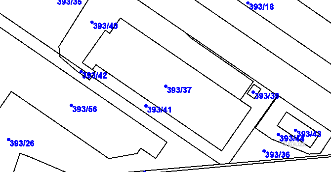 Parcela st. 393/37 v KÚ Hruškové Dvory, Katastrální mapa