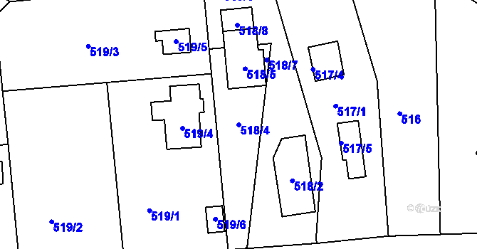 Parcela st. 518/4 v KÚ Hruškové Dvory, Katastrální mapa