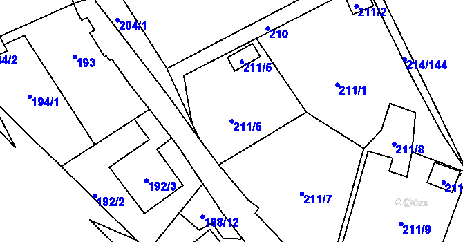 Parcela st. 211/6 v KÚ Hruškové Dvory, Katastrální mapa