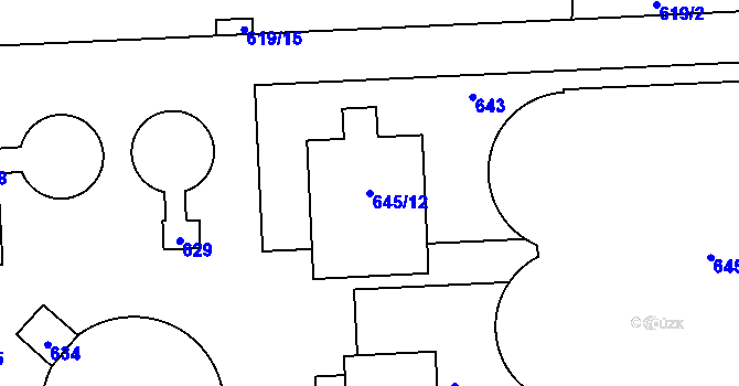 Parcela st. 645/12 v KÚ Hruškové Dvory, Katastrální mapa