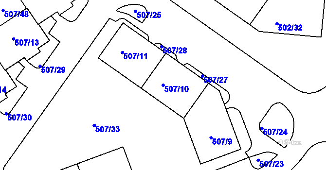 Parcela st. 507/10 v KÚ Hruškové Dvory, Katastrální mapa