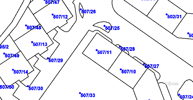 Parcela st. 507/11 v KÚ Hruškové Dvory, Katastrální mapa