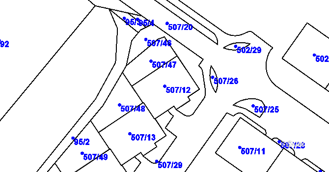 Parcela st. 507/12 v KÚ Hruškové Dvory, Katastrální mapa