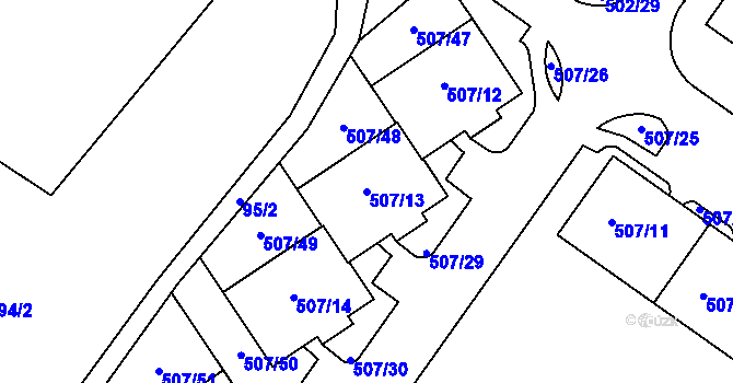 Parcela st. 507/13 v KÚ Hruškové Dvory, Katastrální mapa