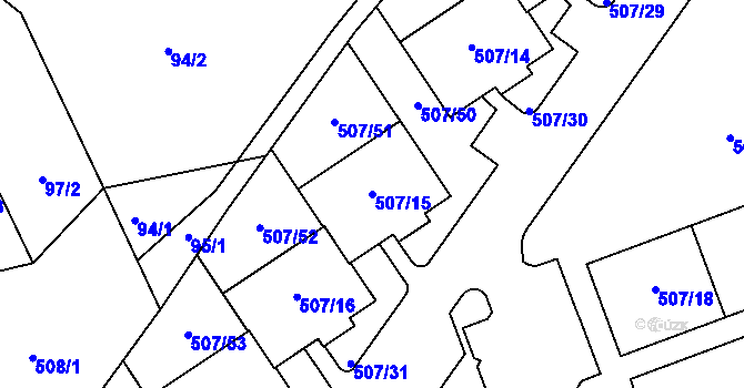 Parcela st. 507/15 v KÚ Hruškové Dvory, Katastrální mapa