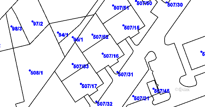 Parcela st. 507/16 v KÚ Hruškové Dvory, Katastrální mapa