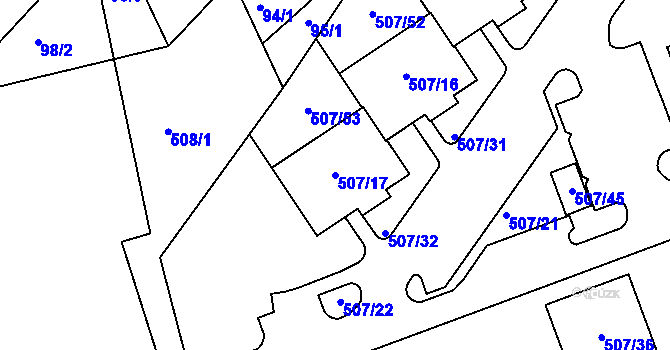 Parcela st. 507/17 v KÚ Hruškové Dvory, Katastrální mapa
