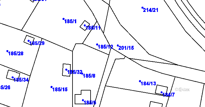 Parcela st. 185/14 v KÚ Hruškové Dvory, Katastrální mapa