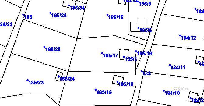 Parcela st. 185/17 v KÚ Hruškové Dvory, Katastrální mapa
