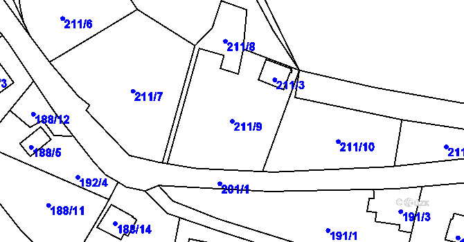 Parcela st. 211/9 v KÚ Hruškové Dvory, Katastrální mapa