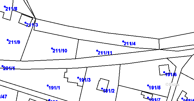 Parcela st. 211/11 v KÚ Hruškové Dvory, Katastrální mapa
