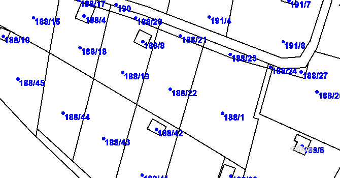 Parcela st. 188/22 v KÚ Hruškové Dvory, Katastrální mapa