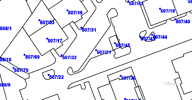 Parcela st. 507/21 v KÚ Hruškové Dvory, Katastrální mapa