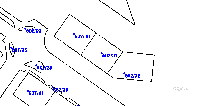 Parcela st. 502/31 v KÚ Hruškové Dvory, Katastrální mapa