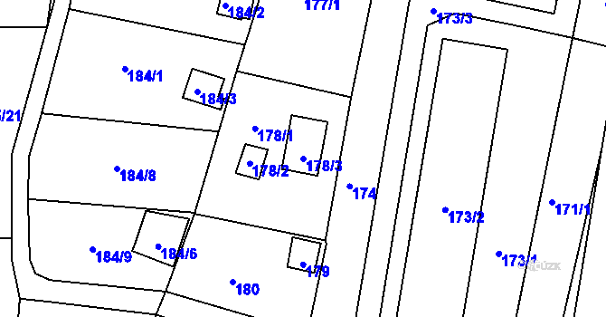 Parcela st. 178/3 v KÚ Hruškové Dvory, Katastrální mapa