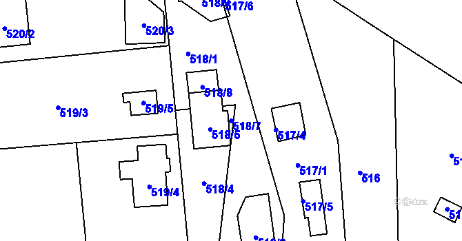 Parcela st. 518/7 v KÚ Hruškové Dvory, Katastrální mapa